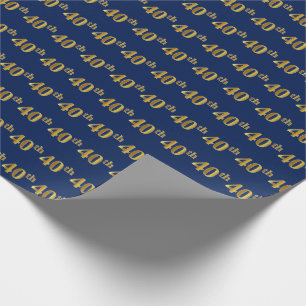 Papier Cadeau Blue, Faux Gold 40th (Quarantième) Event