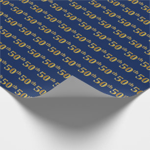 Papier Cadeau Blue, Faux Gold 50e (Cinquantième) événement
