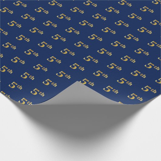 Papier Cadeau Blue, Faux Gold 5th (Fifth) Event Wrapper Paper (Coin)