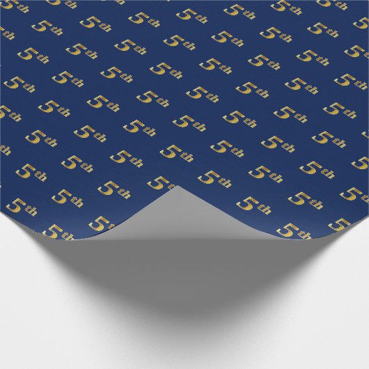Papier Cadeau Blue, Faux Gold 5th (Fifth) Event Wrapper Paper (Coin)