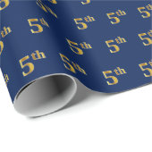 Papier Cadeau Blue, Faux Gold 5th (Fifth) Event Wrapper Paper (Coin rond)