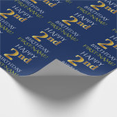 Papier Cadeau Blue, Faux Gold "HAPPY 2nd BIRTHDAY" (Coin)