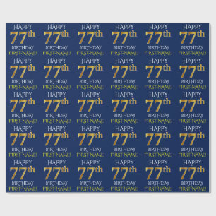 Papier Cadeau Blue, Faux Gold "HAPPY 77th BIRTHDAY"