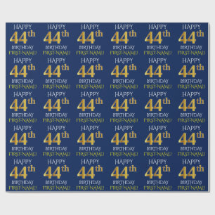 Papier Cadeau Blue, Faux Gold "HEUREUX 44e anniversaire"