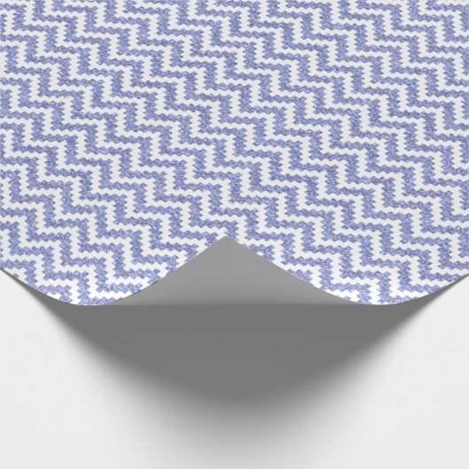 Papier Cadeau Blue Faux Parties scintillant & White Ikat Chevron (Coin)