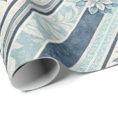 Papier Cadeau Blue French Vintage Floral Stripe Wrapping Paper (Coin rond)