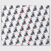 Papier Cadeau Blue Frenchie Bulldog Santa Hat (Plat)