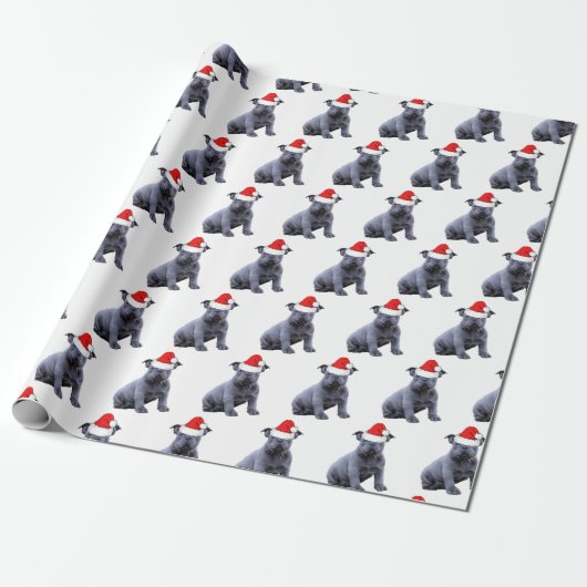 Papier Cadeau Blue Frenchie Bulldog Santa Hat (Déroulé)