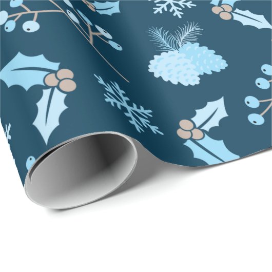 Papier Cadeau Blue Frost Elegance Snowflakes et Pinecone Winter (Coin rond)