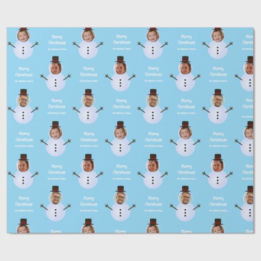 Papier Cadeau Blue Funky Custom Face Snowman Joyeux Noël (Plat)