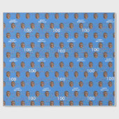Papier Cadeau Blue Funny Custom Face Photo 100e fête d'anniversa (Plat)