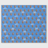 Papier Cadeau Blue Funny Custom Face Photo 50th Birthday Party (Plat)