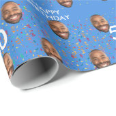 Papier Cadeau Blue Funny Custom Face Photo 50th Birthday Party (Coin rond)