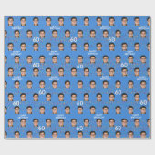 Papier Cadeau Blue Funny Custom Face Photo 60e fête d'anniversai (Plat)