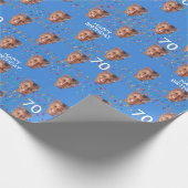 Papier Cadeau Blue Funny Custom Face Photo 70e fête d'anniversai (Coin)