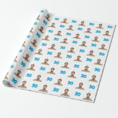 Papier Cadeau Blue Funny Face Gift Wrapping Paper for Men (Déroulé)