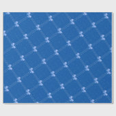 Papier Cadeau Blue Gift, White Polka Dots & Blue Bow Pattern (Plat)