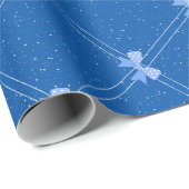 Papier Cadeau Blue Gift, White Polka Dots & Blue Bow Pattern (Coin rond)