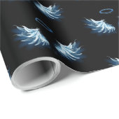 Papier Cadeau Blue Glowing Angel Wings on black background (Coin rond)