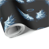 Papier Cadeau Blue Glowing Angel Wings on black background (Coin rond)