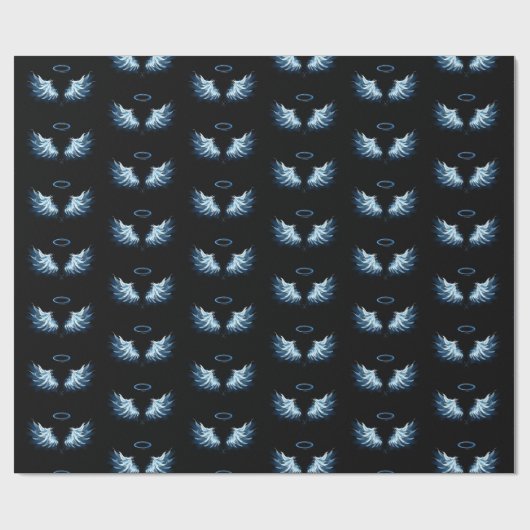 Papier Cadeau Blue Glowing Angel Wings on black background (Plat)