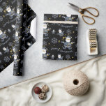 Papier Cadeau Blue Gold Denim Black Christmas Père Noël Motif<br><div class="desc">Design original de Liliumdes.</div>