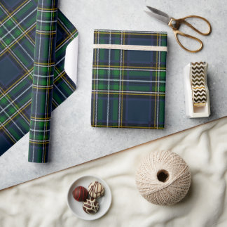 Papier Cadeau Blue Green Tartan Plaid Wrapping Paper