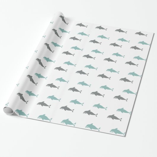 Papier Cadeau Blue Grey Beach Ocean Dolphins Anniversaire (Déroulé)