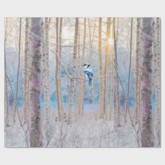 Papier Cadeau Blue Grey Blue Jay Oiseaux Forêt Arbres Art (Plat)