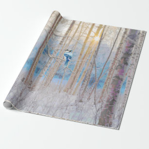 Papier Cadeau Blue Grey Blue Jay Oiseaux Forêt Arbres Art