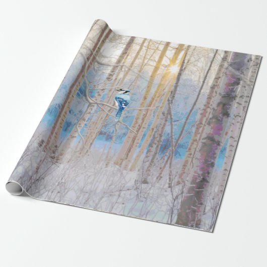 Papier Cadeau Blue Grey Blue Jay Oiseaux Forêt Arbres Art (Déroulé)