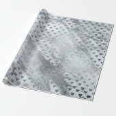 Papier Cadeau Blue Grey Marbre Argent Coeurs de pierre Confetti (Déroulé)