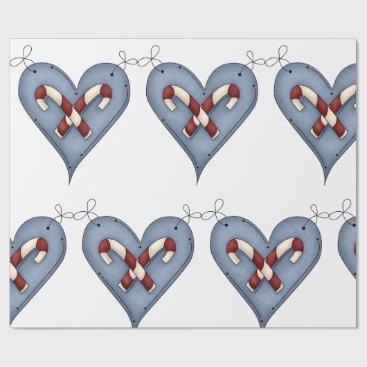 Papier Cadeau Blue Heart with Candy Canes Country Christmas (Plat)