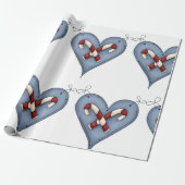 Papier Cadeau Blue Heart with Candy Canes Country Christmas (Déroulé)