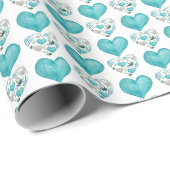 Papier Cadeau Blue Hearts Boho Motif Vintage (Coin rond)