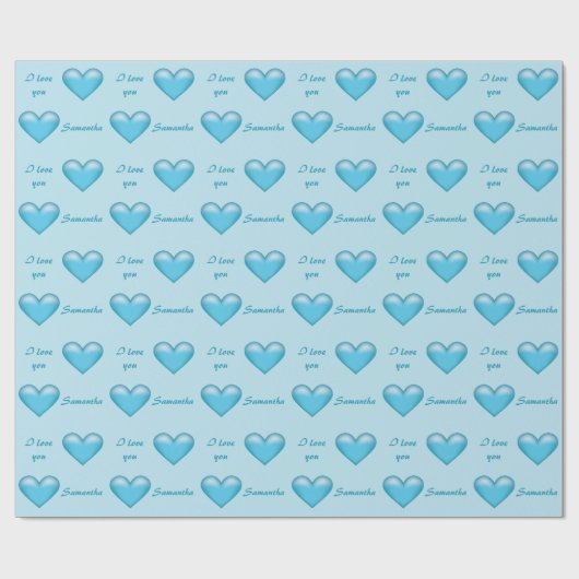 Papier Cadeau Blue Hearts & Custom I Love You Text With Any Name (Plat)