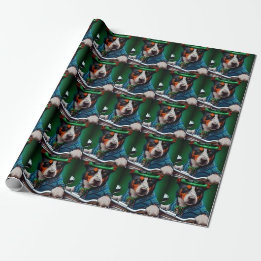 Papier Cadeau Blue Heeler Chien Conduite Vélo St. Patrick's Day (Déroulé)