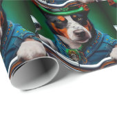 Papier Cadeau Blue Heeler Chien Conduite Vélo St. Patrick's Day (Coin rond)