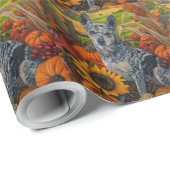 Papier Cadeau Blue Heeler Chien Moisson d'automne Thankgiving (Coin rond)