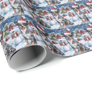 Papier Cadeau Blue Heeler Chien Winter Wonderland Noël Joie