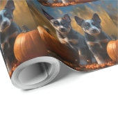 Papier Cadeau Blue Heeler Chiot Automne Citrouille de plaisir (Coin rond)