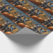Papier Cadeau Blue Heeler Chiot Automne Citrouille de plaisir (Coin)