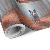 Papier Cadeau Blue Heeler dans les feuilles d'automne automne au (Coin rond)