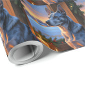 Papier Cadeau Blue Heeler With Christmas Lights Holiday (Coin rond)