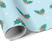 Papier Cadeau Blue Holly Leaves Classic Christmas Gift Wrap (Coin rond)