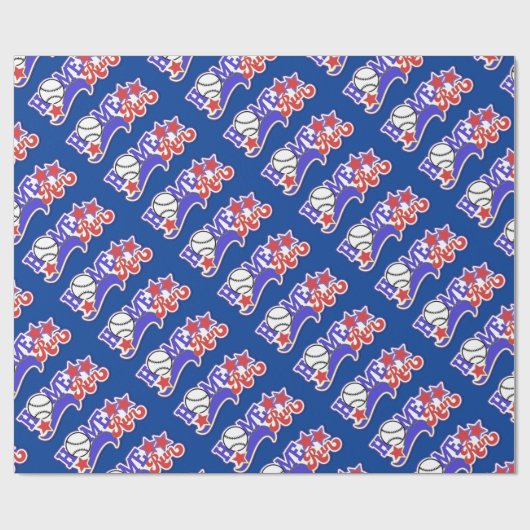 Papier Cadeau Blue Home Run Baseball (Plat)