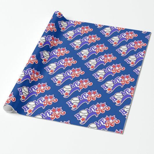 Papier Cadeau Blue Home Run Baseball (Déroulé)