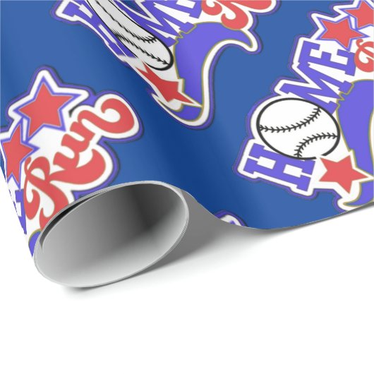 Papier Cadeau Blue Home Run Baseball (Coin rond)