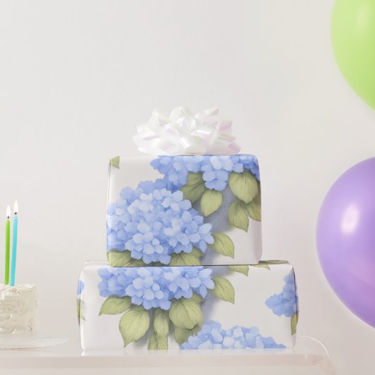 Papier Cadeau Blue Hydrangea Floral Wrapping Paper (Cadeaux de fête)