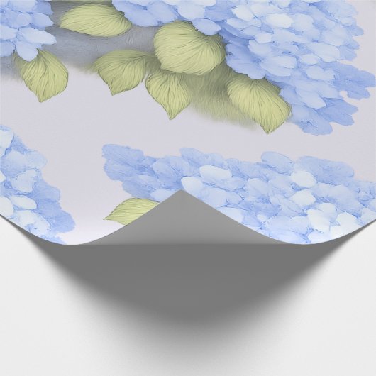 Papier Cadeau Blue Hydrangea Floral Wrapping Paper (Coin)